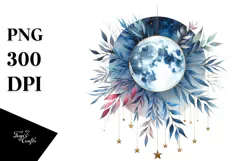 Abstract Moon with Stars, Watercolor PNG Product Image 1
