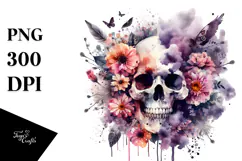 Vibrant Skull Made of Spring Flowers PNG Product Image 1