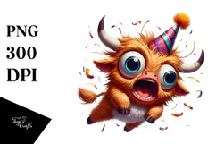 Highland Cow with Party Hat PNG Product Image 1