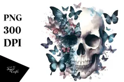 Skull with Butterfly Silhouettes PNG Product Image 1