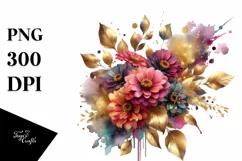 Colorful Splash Zinnia Bouquet | Sublimation Clipart Product Image 1