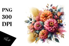 Colorful Splash Zinnia Bouquet | Sublimation Clipart Product Image 1