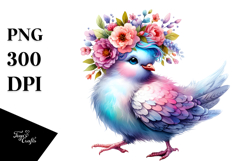 Running Baby Dove with Floral Wreath, Funny PNG Product Image 1