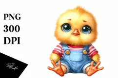 Funny Baby Chick Sitting | Watercolor Clipart Product Image 1