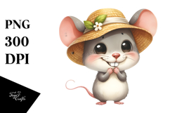 Mouse Standing in Sun Hat | Watercolor Clipart Product Image 1