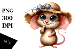 Mouse Standing in Sun Hat | Watercolor Clipart Product Image 1