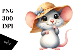 Mouse Standing in Sun Hat | Watercolor Clipart Product Image 1