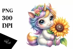 Cute Unicorn with Sunflower | Clipart Product Image 1