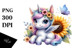 Cute Pastel Unicorn Sunflower Clipart Product Image 1