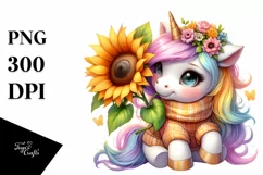 Cute Unicorn with Sunflower | Clipart Product Image 3