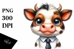 Watercolor Baby Cow with Tie Clipart Product Image 1