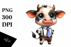 Watercolor Baby Cow with Tie Clipart Product Image 3