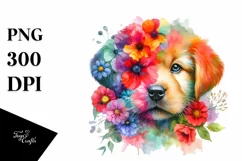 Floral Puppy Watercolor Clipart Product Image 1