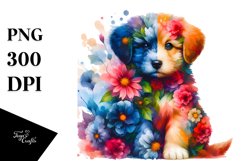 Floral Puppy Watercolor Clipart Product Image 1