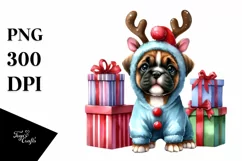 Winter Poodle with Reindeer Horns PNG Product Image 3