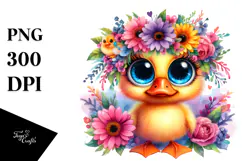 Vibrant Baby Duck with Flower Crown PNG Product Image 1