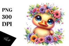 Vibrant Baby Duck with Flower Crown PNG Product Image 1