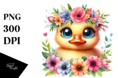 Vibrant Baby Duck with Flower Crown PNG Product Image 1