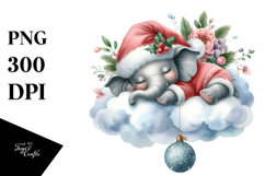 Watercolor Whimsical Baby Elephant Sleeping | Clipart Product Image 1
