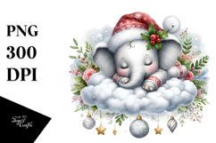 Vibrant Sleeping Elephant Christmas Watercolor Clipart Product Image 1