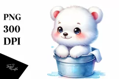 Colorful Baby Polar Bear in Bucket | Clipart Product Image 1