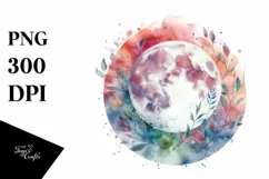 Moon Foliage Watercolor Vibrant | Clipart Product Image 1