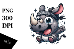 Goofy Cartoon Rhino Jumping Mid-Air PNG Product Image 1