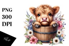 Cute Baby Highland Cow with Flowers, Transparent PNG Product Image 3