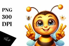 Funny Cute Bee Portrait Victory Sign | Clipart Product Image 3