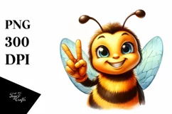 Funny Cute Bee Portrait Victory Sign | Clipart Product Image 3
