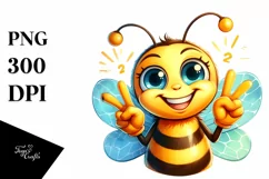 Funny Cute Bee Portrait Victory Sign | Clipart Product Image 3