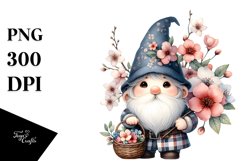 Detailed Watercolor Cute Gnome Basket Cherry Blossom | Product Image 3