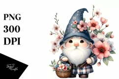 Detailed Watercolor Cute Gnome Basket Cherry Blossom | Product Image 3