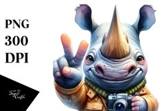 Funny Rhino Victory Sign Clipart Product Image 3