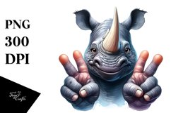 Funny Rhino Victory Sign Clipart Product Image 1