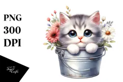 Cute Baby Cat with Flowers PNG Product Image 1