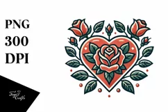 Retro Heart with Roses, PNG Product Image 1