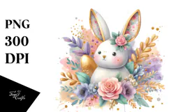 Colorful Bunny Made of Wood on Splashy Background, Product Image 1