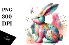 Colorful Bunny Made of Wood on Splashy Background, Product Image 1