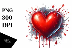 Red Glossy Heart on Splashy Background PNG Product Image 1