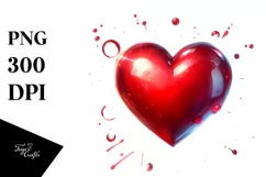 Red Glossy Heart on Splashy Background PNG Product Image 1