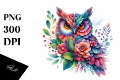 Abstract Vibrant Watercolor Owl PNG Product Image 1