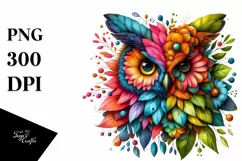 Abstract Vibrant Watercolor Owl PNG Product Image 1