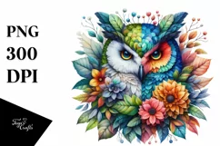 Abstract Vibrant Watercolor Owl PNG Product Image 3