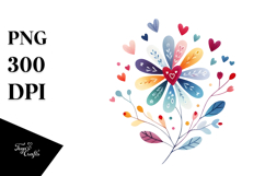 Simple Flower with Heart Petals, Pastel Watercolor Product Image 1