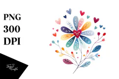 Simple Flower with Heart Petals, Pastel Watercolor Product Image 1