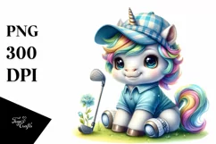 Baby Unicorn with Golfer Attire, PNG Product Image 1
