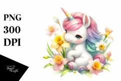Cute Baby Unicorn with Narcissus | Sublimation | Clipart Product Image 1