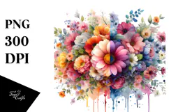 Colorful Flower with Splashes, Transparent PNG Product Image 1