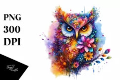 Abstract Vibrant Watercolor Owl PNG Product Image 1